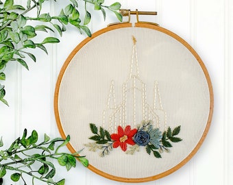 Portland Oregon LDS Temple Hand Embroidery Pattern, Digital PDF Pattern, Church of Jesus Christ Temple Embroidery, Christian Embroidery