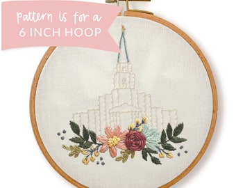 Houston Texas LDS Temple Hand Embroidery Pattern, Digital PDF Pattern, Church of Jesus Christ Temple Embroidery, Christian Embroidery