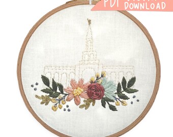 Toronto Canada LDS Temple Hand Embroidery Pattern - Digital PDF Pattern, Church of Jesus Christ Temple Embroidery, Christian Embroidery