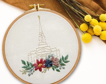 Richmond Virginia LDS Temple Hand Embroidery Pattern - Digital PDF Pattern, Church of Jesus Christ Temple Embroidery, Christian Embroidery