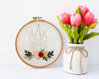 Printed Fabric, Salt Lake LDS Temple Hand Embroidery, Book Embroidery Kit Embroidery Pattern, Inspirational Embroidery Pattern, Fabric Only