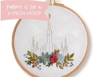 Boise Idaho LDS Temple Hand Embroidery Pattern, Digital PDF Pattern, Church of Jesus Christ Temple Embroidery, Christian Embroidery