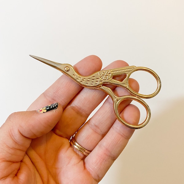 Stork Embroidery Scissors, Gold Silver and Multicolored Sewing Scissors