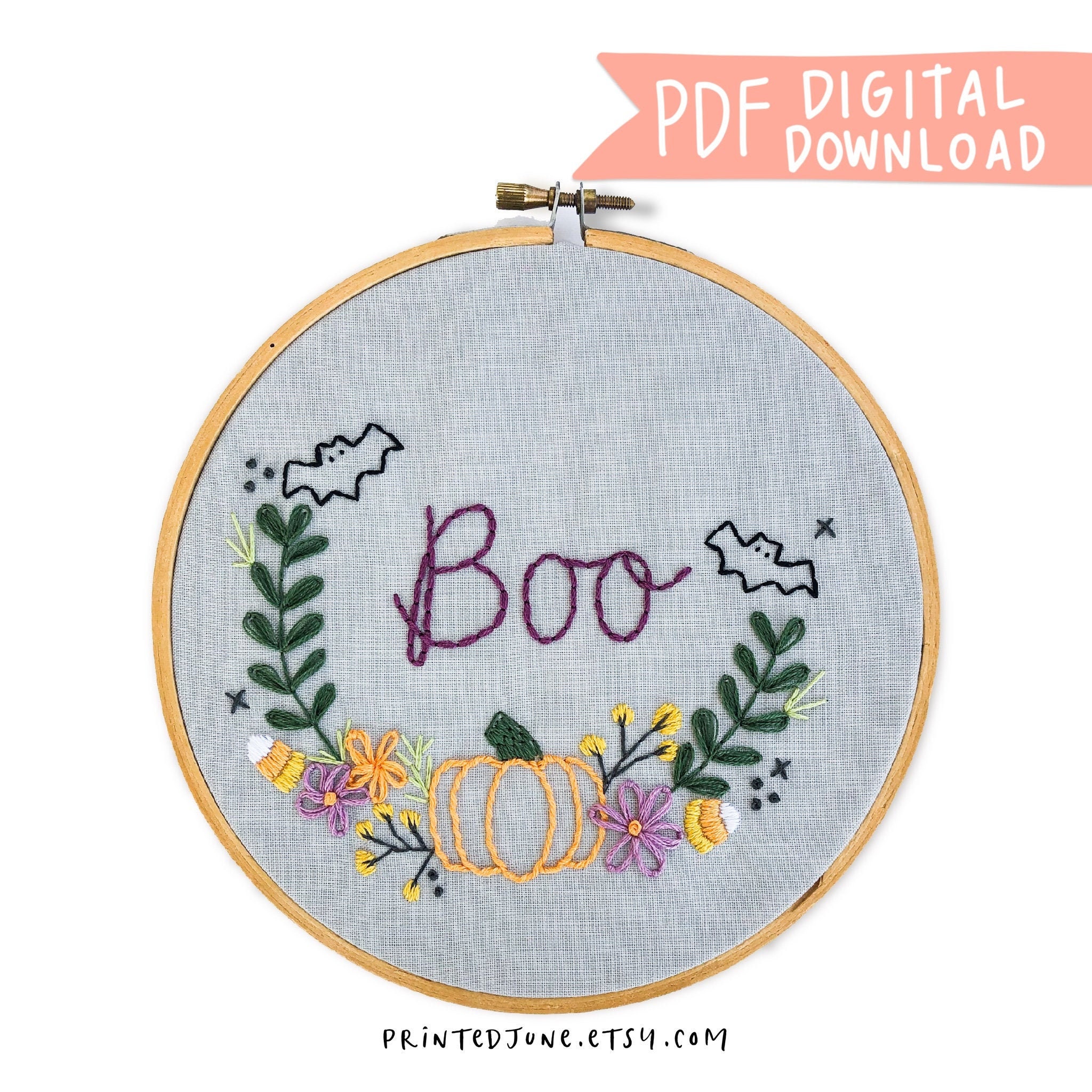 BOO Hand Embroidery Pattern - Digital PDF Pattern - Etsy