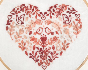 Printed Fabric, Folk Art Love Hand Embroidery, Folk Animal Embroidery Pattern, Heart Valentine's Day Embroidery, Valentine's Day