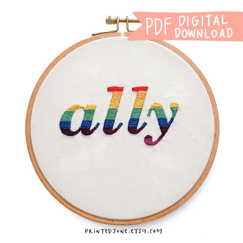Ally Color Patterns Pride Ally Hand Embroidery Pattern, Digital PDF Downloadable Pattern ...