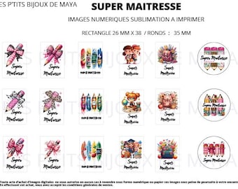 18 digital images of a super teacher for sublimation printing on rectangular and round plates, template, ready to use, end of school year