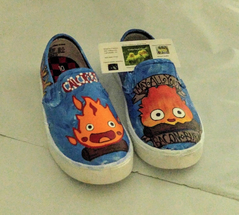 calcifer shoes Painted Canvas Shoes Calcifer Hand Painted Shoes calcifer kids shoes kids Painted Shoes Howls Moving Castle Shoes