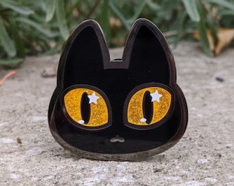 Black Cat Enamel Pin - Glitter Hard Enamel