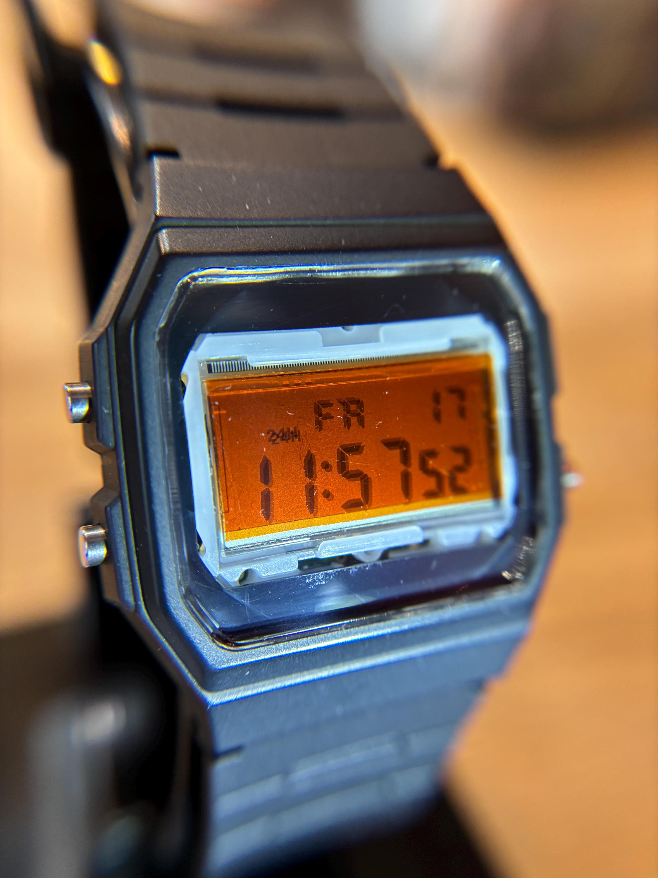 Modified Casio F-91W With Sterilized Screen and Amber/orange Color