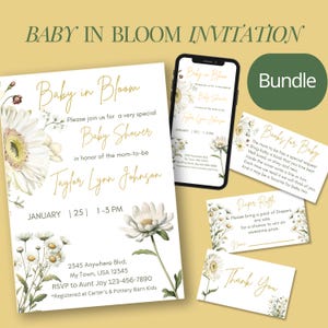 Baby Shower Invitation Bundle Baby In Bloom Template Newborn Floral Shower Custom Digital Party Invite Spring Daisy Summer Template New Mom