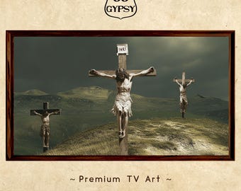 Frame TV Jesus Art Crucifixion Religious Artwork Three Cross Display Christian Home Mountain Art Holy Scene Digital Download Farmhouse Decor