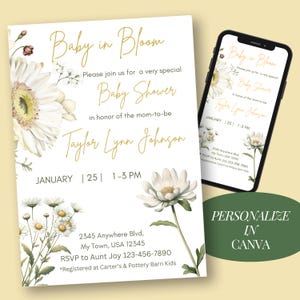 Baby In Bloom Custom Shower Invitation Print Template for Newborn Baby Shower Digital Party Invite Spring Summer Floral Template New Mom