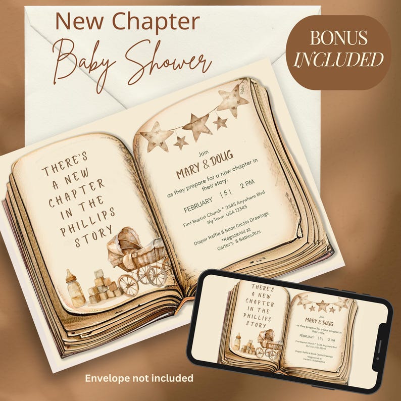 Vintage Baby Shower Collection Storybook Theme Digital Bundle Complete Invitation Package Thank You Cards Diaper Raffle Ticket Book Request Insert Sepia Style Design Customizable Template Collection Beautiful Literary Elements Premium