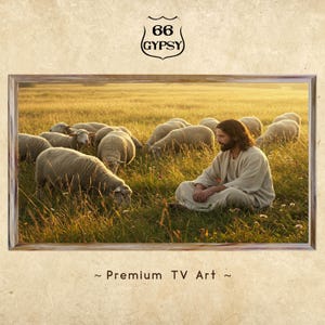 Christian Digital Artwork Jesus Shepherd Religious Decor Home Frame TV Wall Art Instant Download Christian Dorm Gift Lamb Pastoral Scene