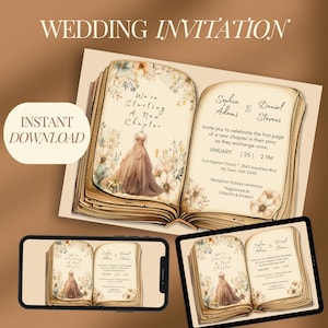Boho Wedding Invitation Template Garden Wedding Idea Custom Country Wedding Announcement Floral DIY New Chapter Wedding Instant Download
