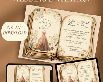 Boho Wedding Invitation Template Garden Wedding Idea Custom Country Wedding Announcement Floral DIY New Chapter Wedding Instant Download