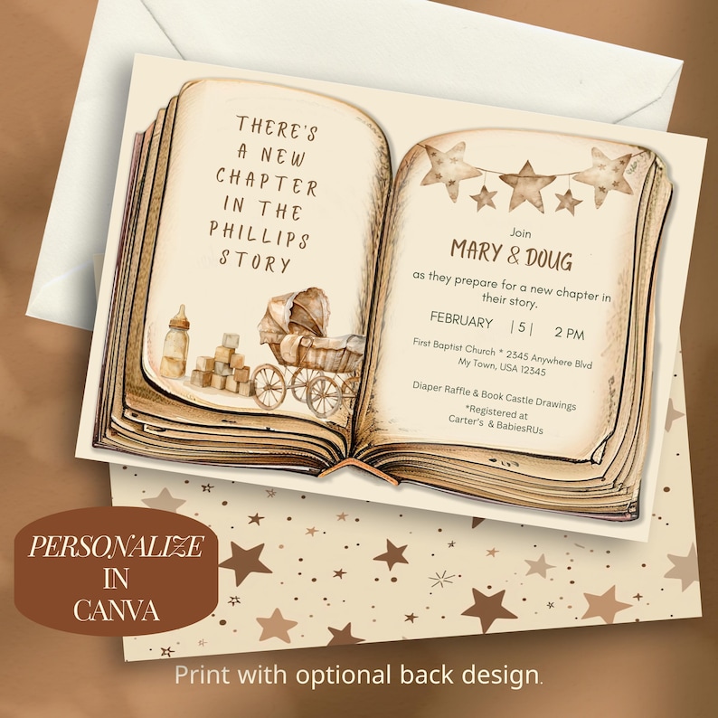 Digital Baby Shower Bundle Storybook Theme Collection Complete Invitation Package Custom Design Templates Vintage Sepia Style Thank You Cards Diaper Raffle Insert Book Request Cards Beautiful Literary Elements Premium Quality Package
