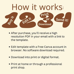 May include: How it works: 1. Buy it 2. Edit it 3. Print or Download 4. Send it! After purchase, you'll receive a high-resolution PDF in your email with a link to the template. Edit the template with a free Canva account in a web browser. No software download is required. Download into print or digital format. Print at home or through a professional print shop.