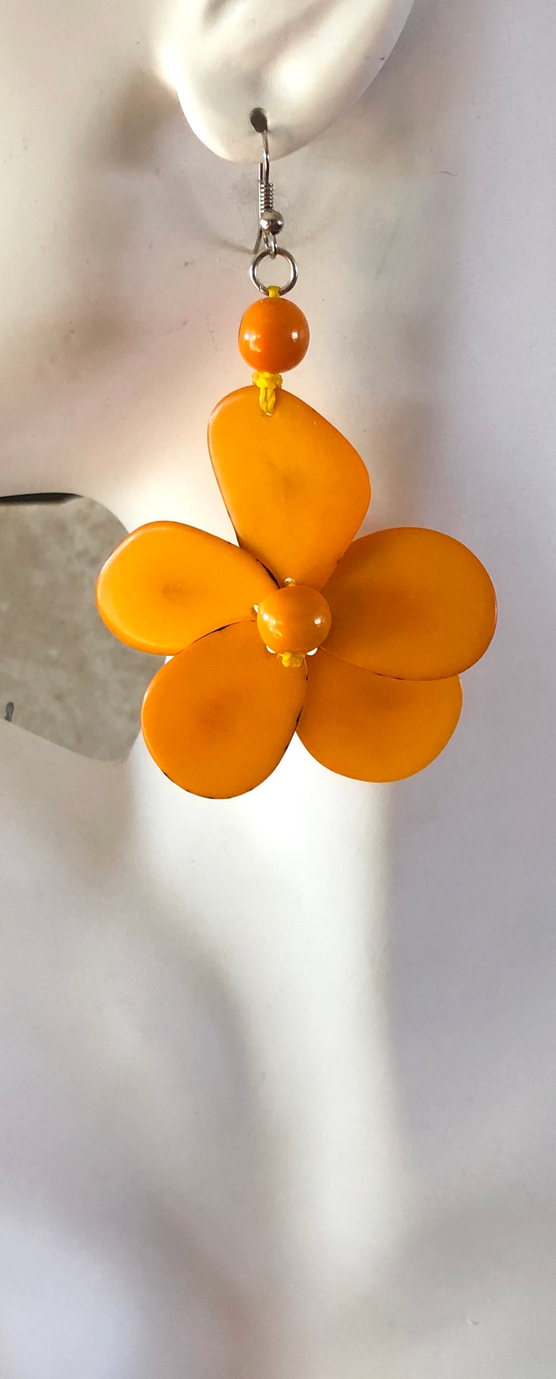 Amber Yellow Earrings Flower Earrings Statement Earrings Etsy