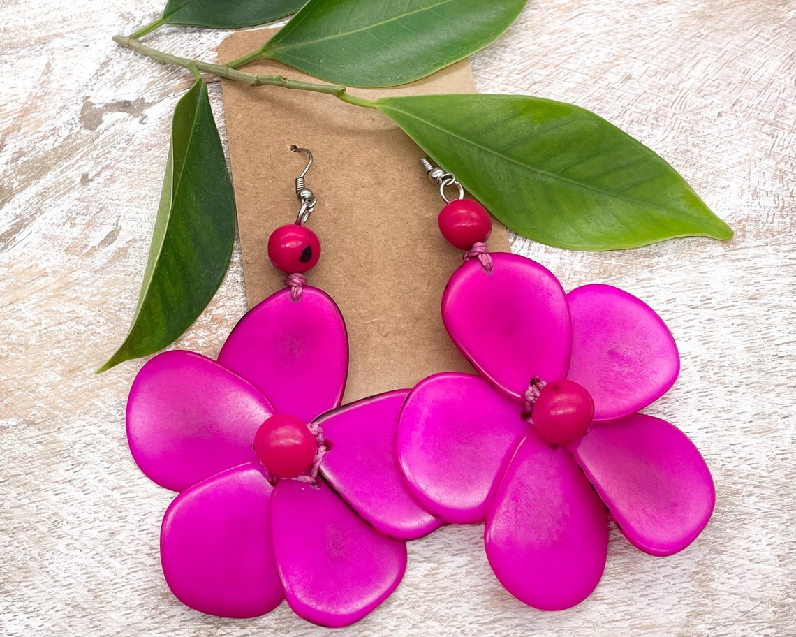 Magenta Eco Earrings Statement Earrings Magenta Handcrafted Etsy