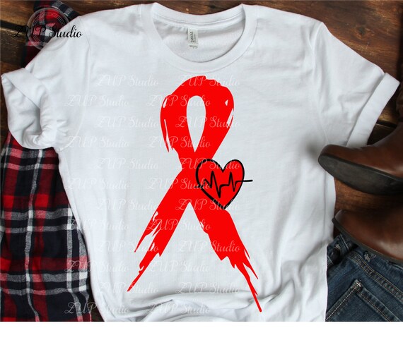 Heart Disease Awareness Brush Ribbon Heart Beat Digital Etsy