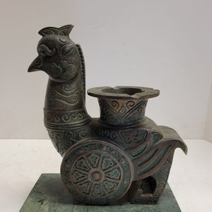 Vintage / Antik-Unikat, Azteken inspirierter Vogel-Aschenbecher, Feuerzeug, Zigarettenbox-Statue / Metallskulptur, Spelter oder Topf-Metall