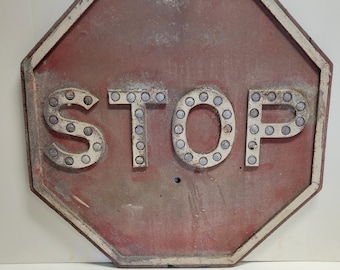 Vintage, Antique, STOP SIGN, Cast Aluminum,  Raised Letters,  with Reflectors , Hard to Find  Version.