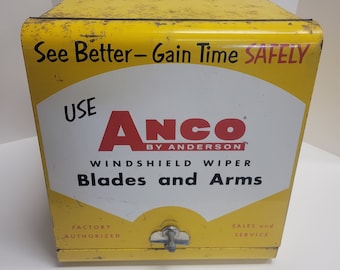 Vintage Antique 1956 ANCO By Anderson wiper Blade metal cabinet with shelves, spacers and drawer on in inside. Auto Repair Advertising