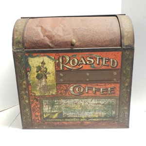 Antique Turn of the century Large merchant counter Roasted Coffee Metal Bin. Adverting    Circa 1900