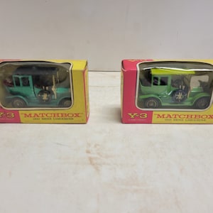 1960&#39;s Vintage Lesney  Matchbox  Y-3,  1910 Benz Limousine, Toy Car, Made in England, in Original Box, Choice of Black or Green Roof top,