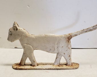 Circa 1900, Rare, Original and  Antique cast iron Cat boot scraper, with Original White paint.
