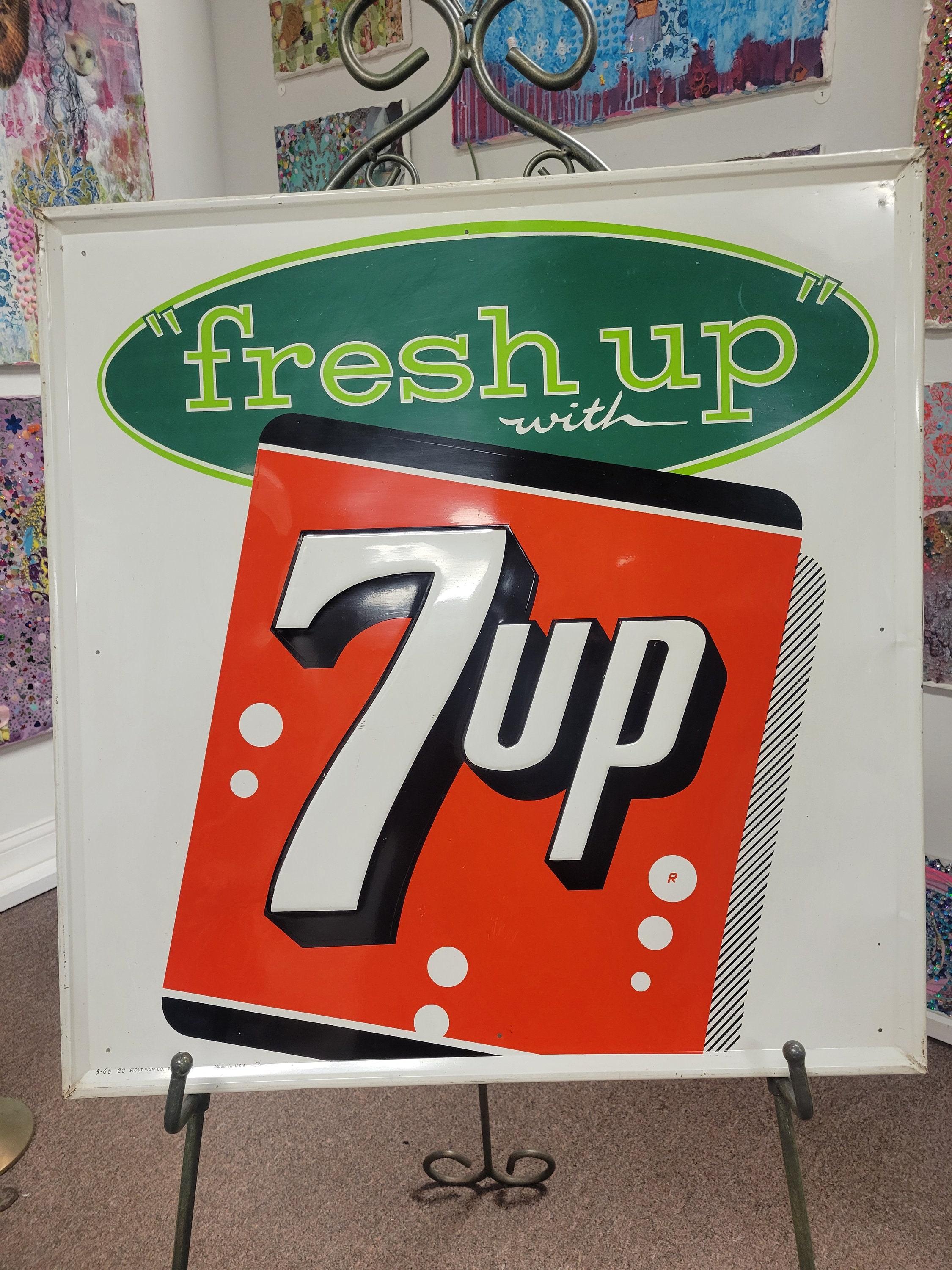 レア！ 1952年 セブンアップ エンボス 看板 7up StoutSign