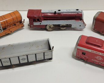 Vintage Tin Hafner Wind-up 4 Piece Train Set/ Engine/ Tender/ Freight ...