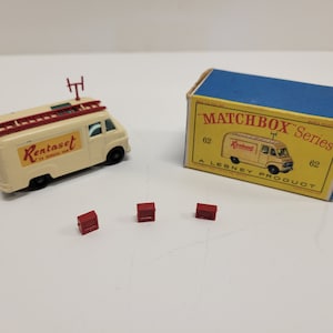 Vintage, Lesney Matchbox TV Service Van No 62 RentASet w/ Ladder, Antenna, Televisions and Original Box.