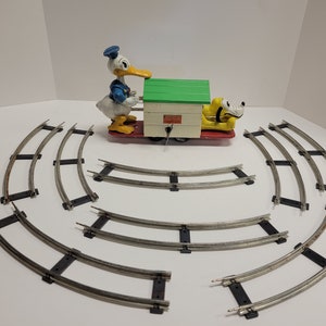 ORYGINALNY, ANTYCZNY 1936 Lionel Trains, Kaczor Donald i Pluto nr 1107 Wagon ręczny Disney, O Gauge