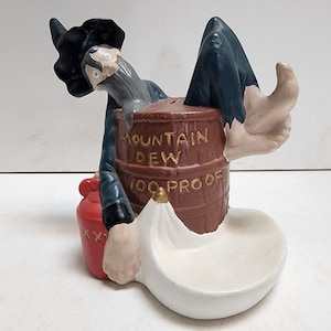 Vintage Mountain Dew, Hillbilly, Moonshine, Bank, Ceramic Figurine, Moonshine Mountain Dew 100 Proof Statue  c. 1980&#39;s, Signed ALBERTAS