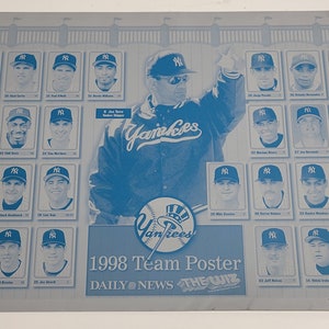 Vintage, Original and Rare, 1998 Team Poster , New York Yankees, METAL PRINTING PLATE, N.Y Daily News, Yankee Stadium.