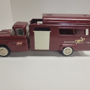 Vintage Original Pressed Steel Buddy L Riding Academy Horse Truck #5455 Red , Late 1950&#39;s to early 1960&#39;s