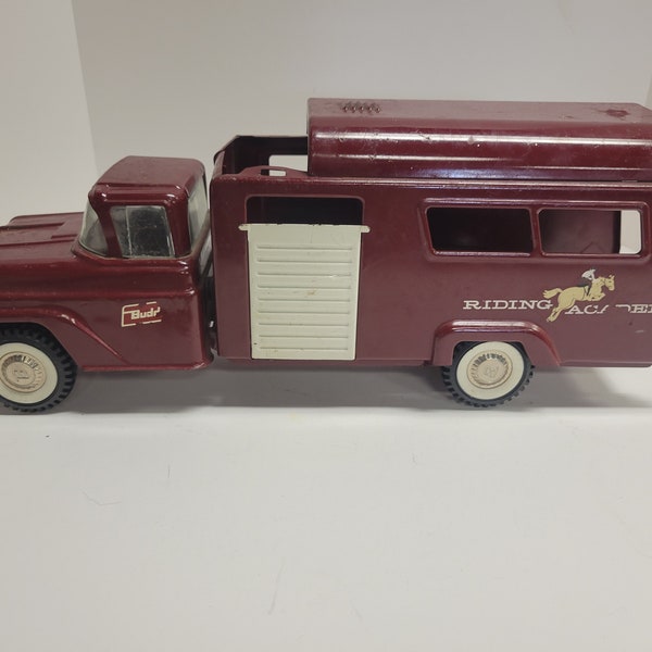 Vintage Original Pressed Steel Buddy L Riding Academy Horse Truck #5455 Red , Late 1950's to early 1960's