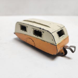 Vintage Dinky Toys, # 190 Caravan Camper, Orange - White,  Made in England 1950s - Meccano Ltd