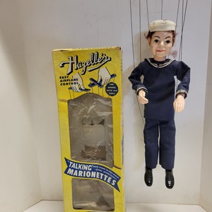 Vintage, Antique, 1950&#39;s or 1960&#39;s Hazelle&#39;s  &quot;Talking&quot; Marionette 308 Sailor in Original Box , Airplane control.