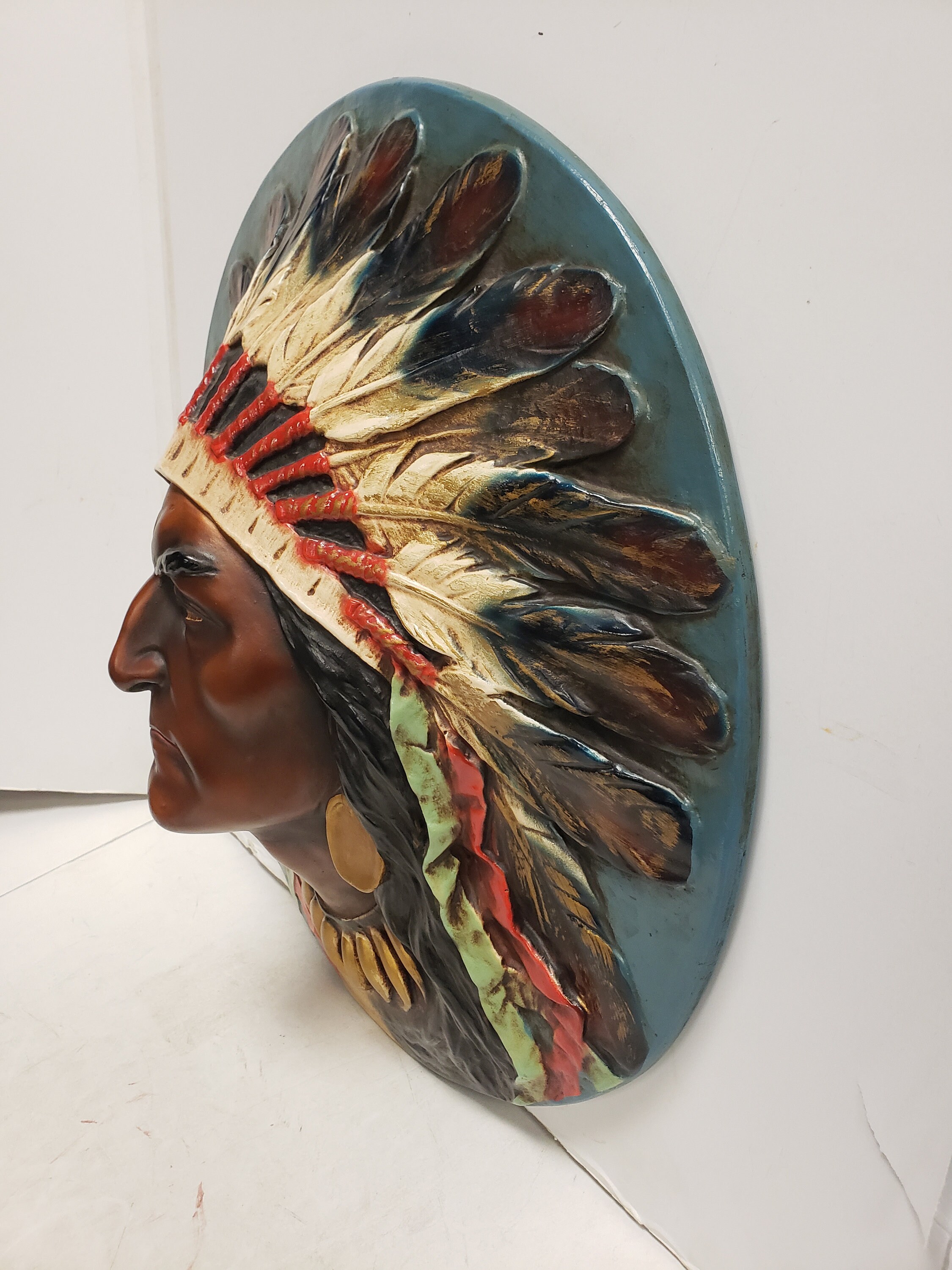 Vintage Chalkware Bisque Plaster Native American Indian Etsy