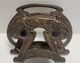 Antique Circa 1910 Judd Manufacturing Co, CJO  Art Nouveau Goddess Maidens Cast Iron  #6604 Letter / Paper Holder Rack