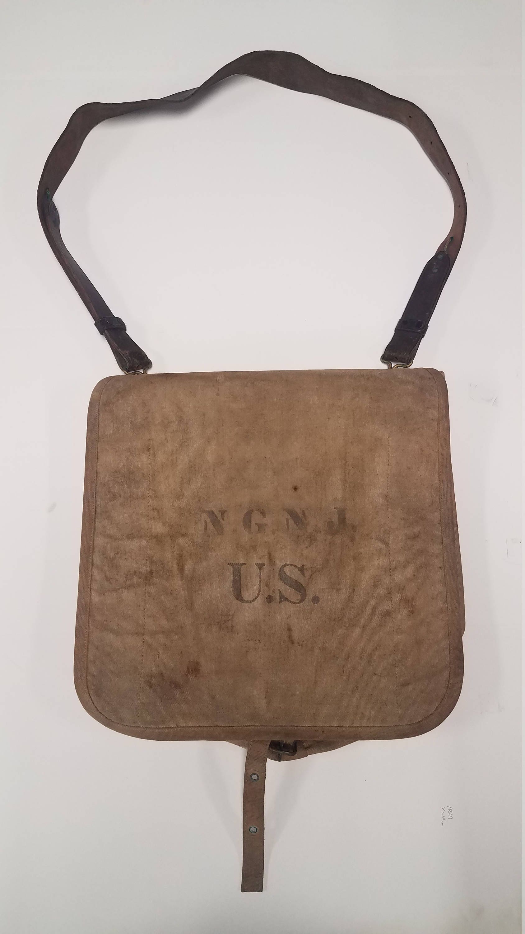 Rock Island Arsenal H E K, Pre WWI, 1904 Army Haversack, NGNJ , NJ New  Jersey National Guard W/ Original Leather Strap. Satchel, Canvas Bag 