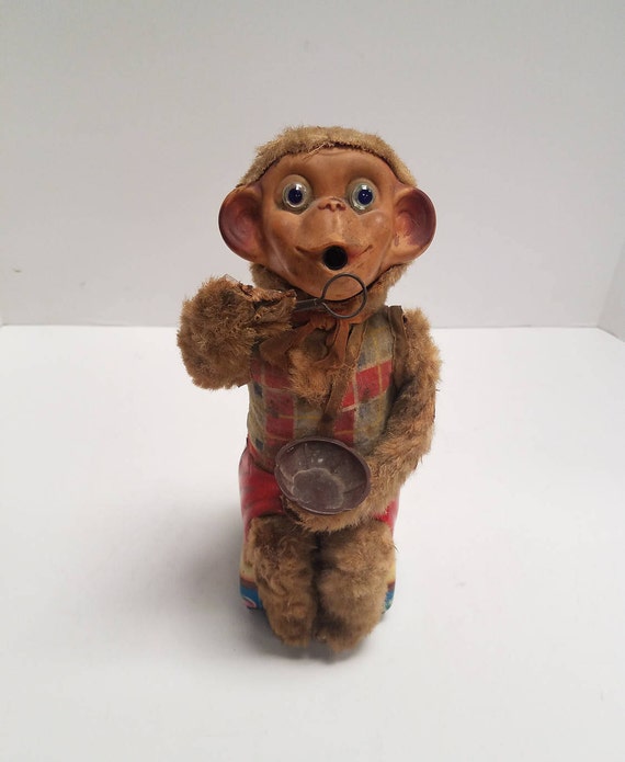 Vintage Tin Bubble Blowing Monkey Toy, Made in Japan, Alps