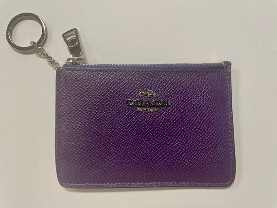 Rare Coach Purple HOLOGRAM Texture Leather Card Pouch Mini Wallet W keychain Etsy