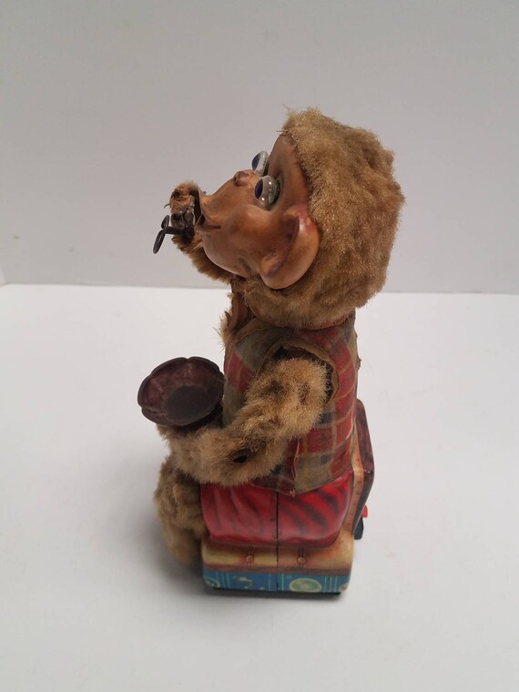 Vintage Tin Bubble Blowing Monkey Toy, Made in Japan, Alps