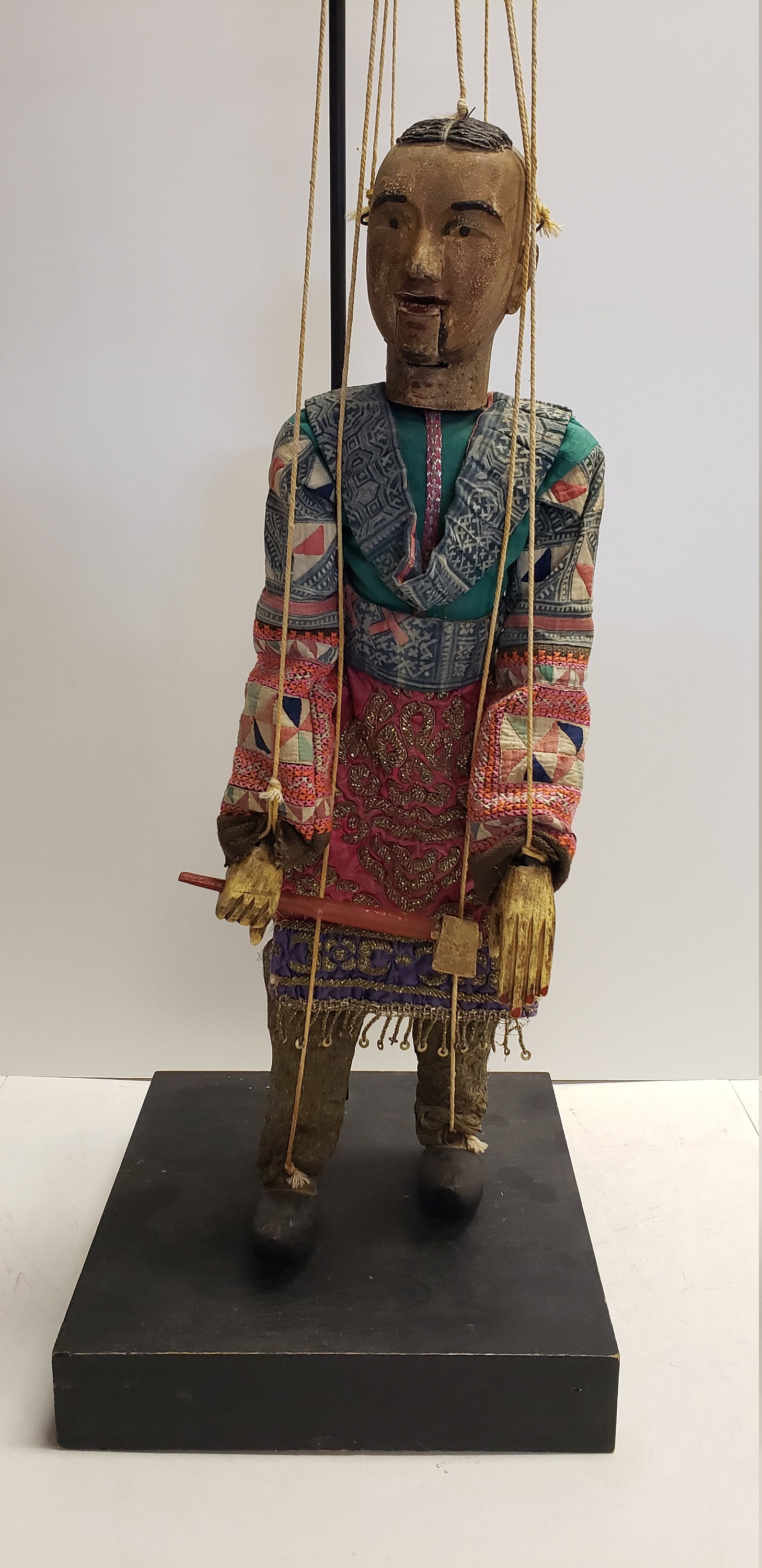 Very Creepy Cool Antique   marionette, puppet is from Thailand / Siam circa 1800's with Display stand.