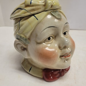 Circa 1900, Antique Majolica Humidor Tobacco Jar Young Boy, Near Pristine condition.